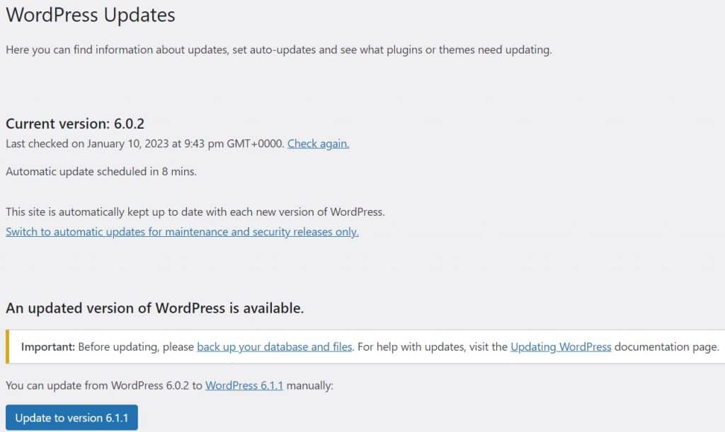 Updating WordPress to fix 