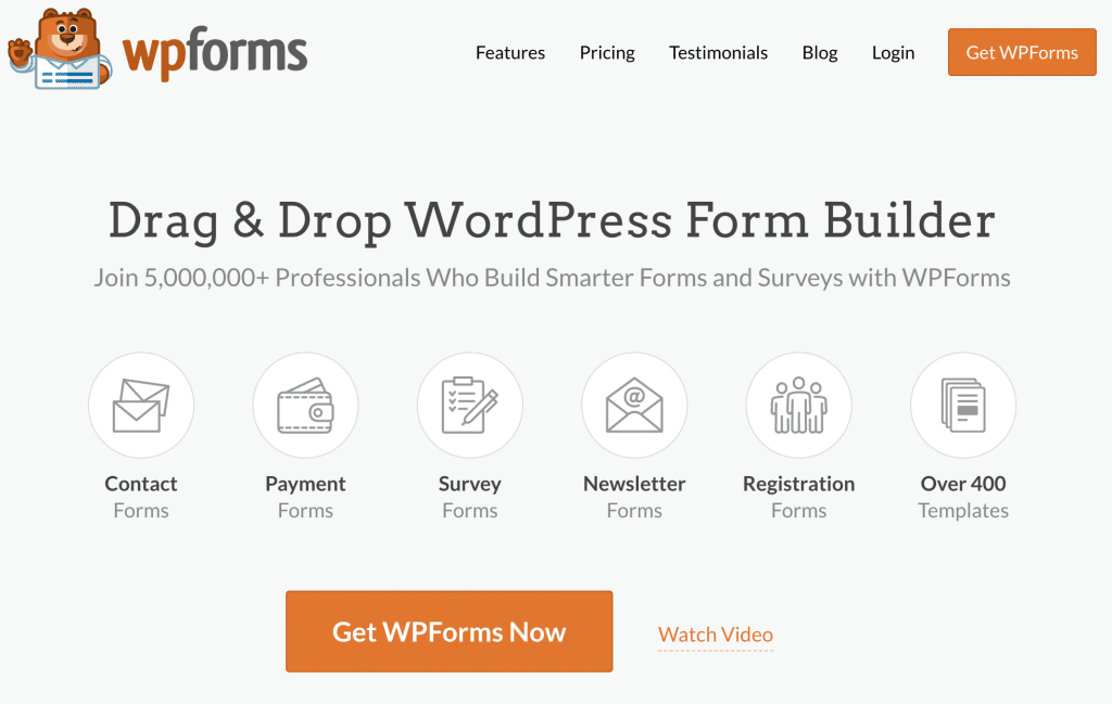 The WP Forms homepage. 