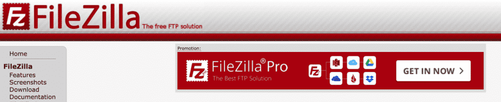 The FileZilla homepage. 