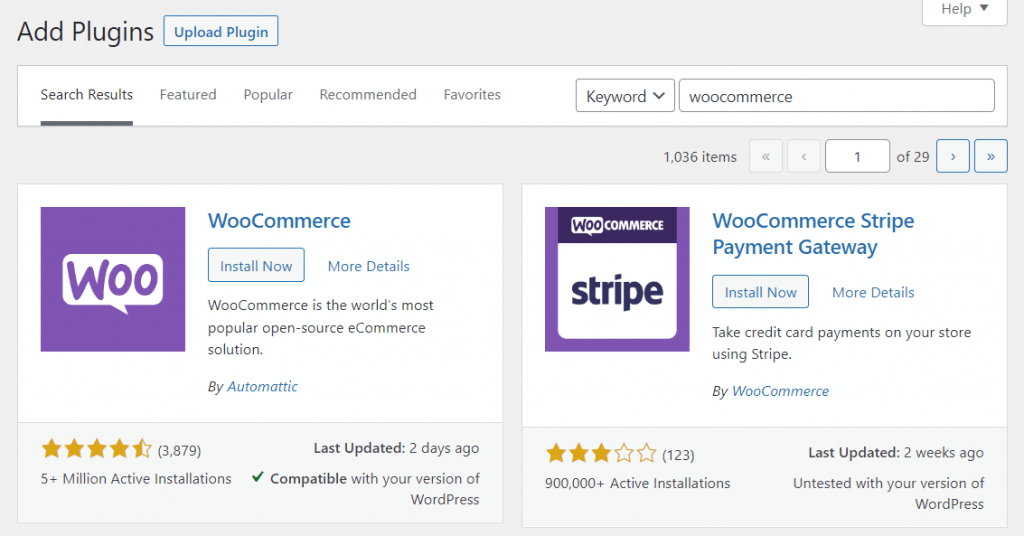 Adding the plugin to your WordPress site in order to create an online store with WooCommerce