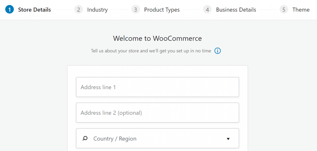 The setup wizard helps you create an online store with WooCommerce