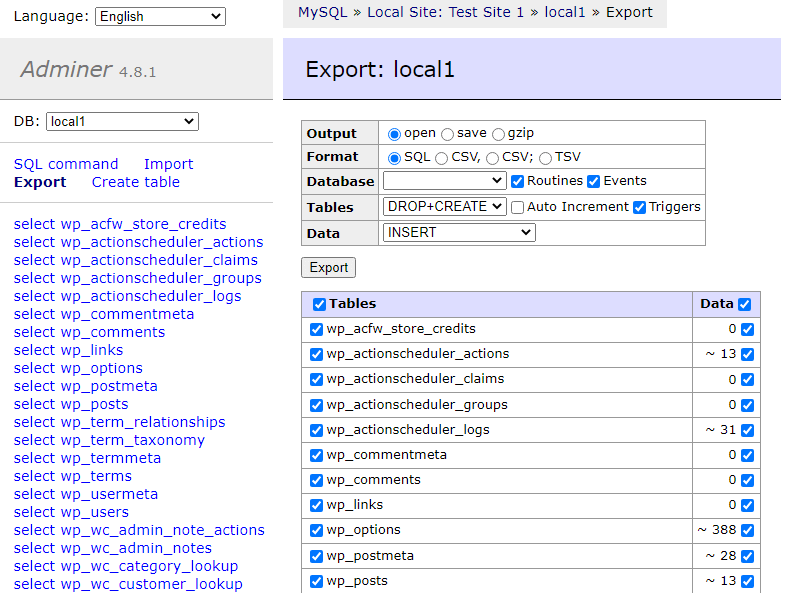 export database function