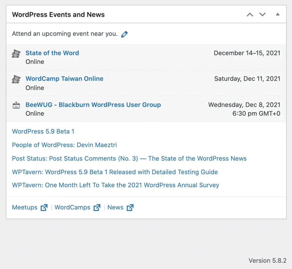 Finding the current WordPress version in WordPress Events and News.
