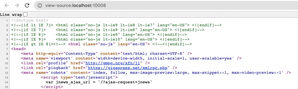 The HTML and CSS code, powering a WordPress website. 