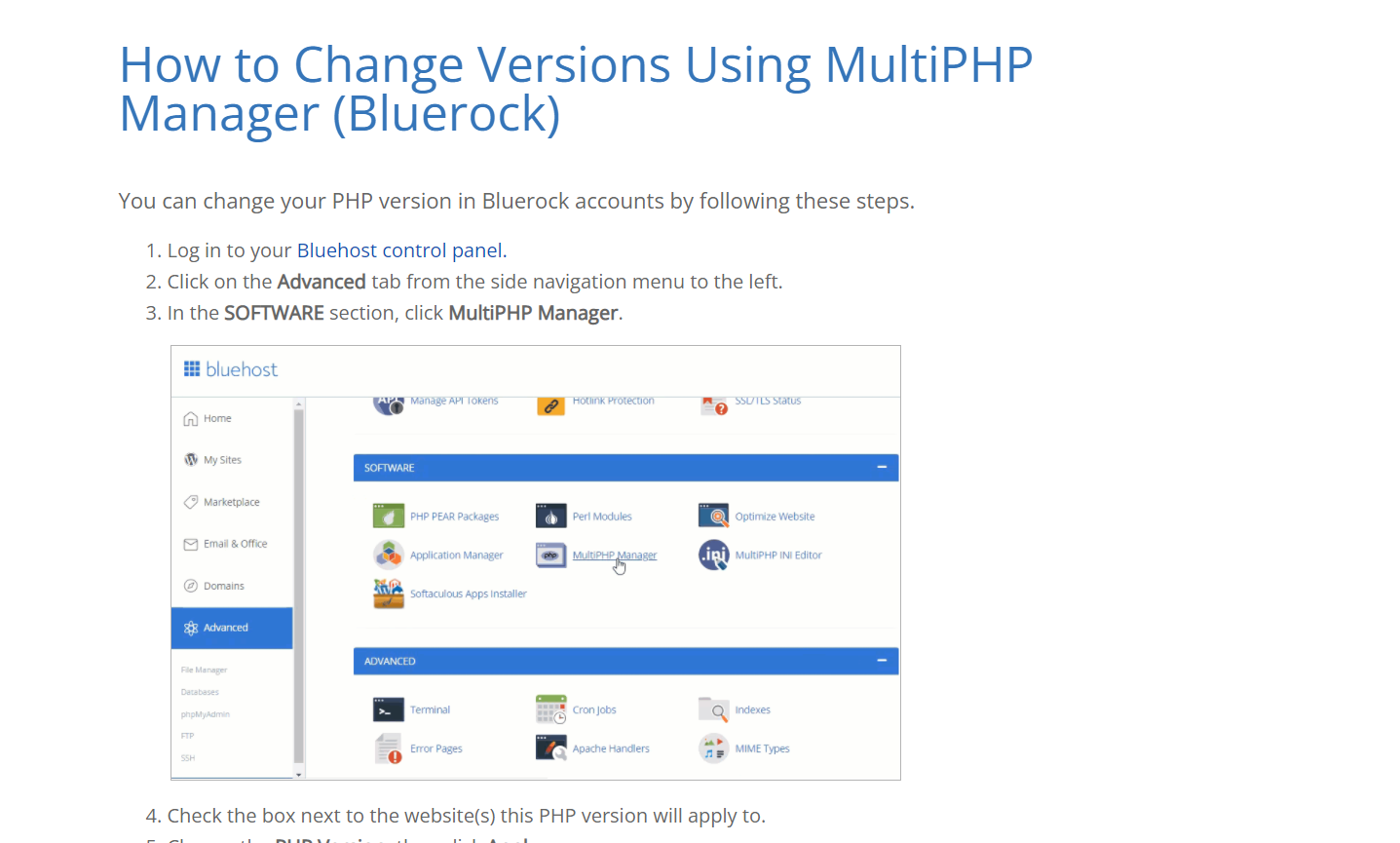Changing PHP on BlueHost.
