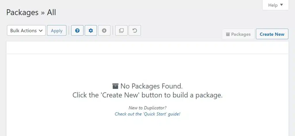 Creating a new package with the Duplicator plugin