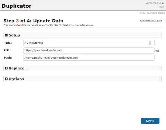 Updating the data in the Duplicator Installer
