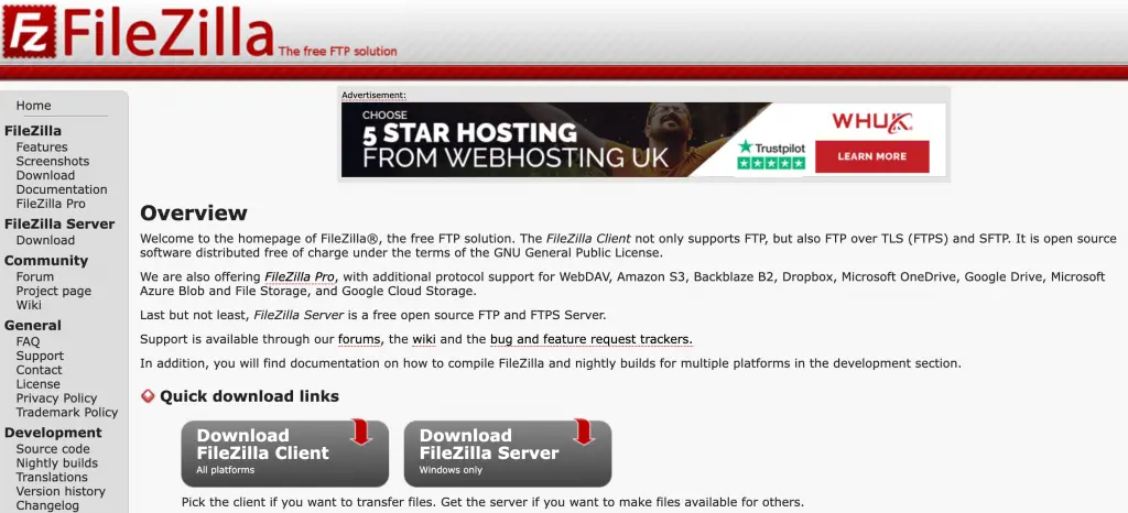 The FileZilla FTP client. 