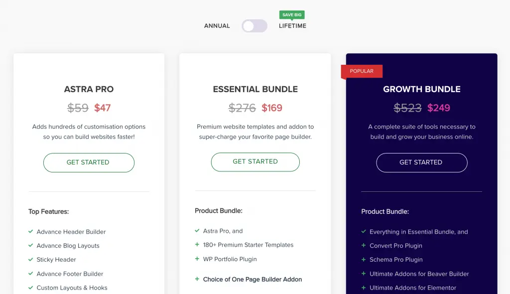 Astra's pricing page.