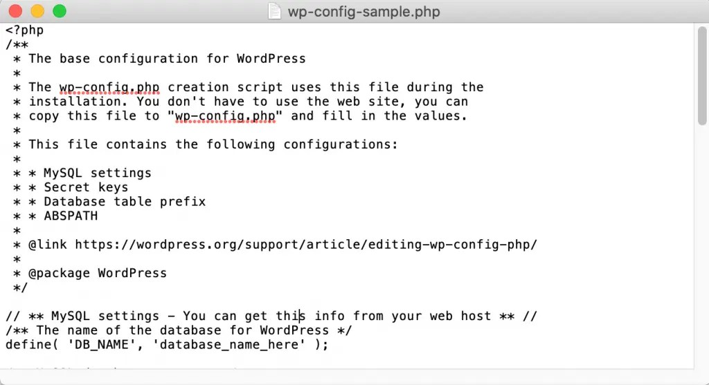 A WordPress wp-congif.php file.