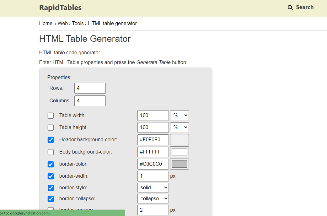 Rapid Table Tool