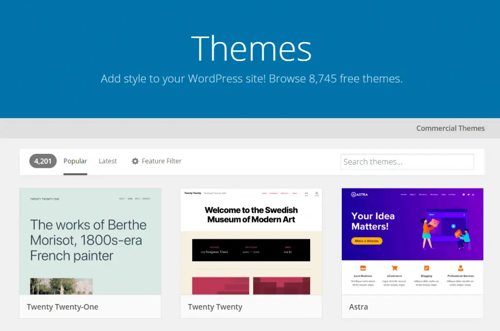 An image of the WordPress theme directory.