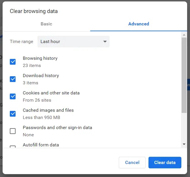 Clearing advanced browsing data. 