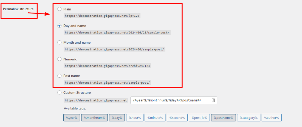 Change Permalinks in WP