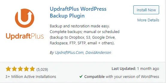 Downloading and installing the Updraft Plus plugin.