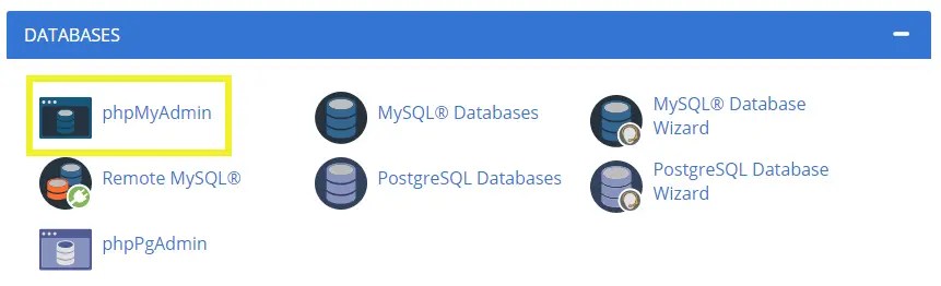 Accessing phpMyAdmin through the control panel.