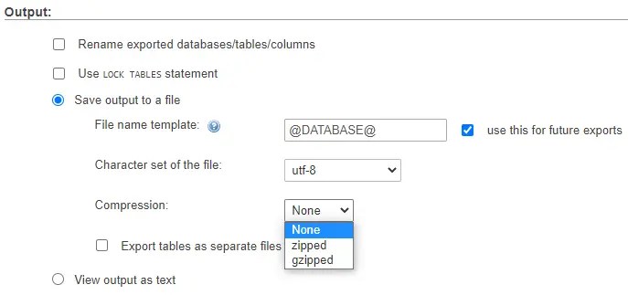 Selecting the compression type for database files.