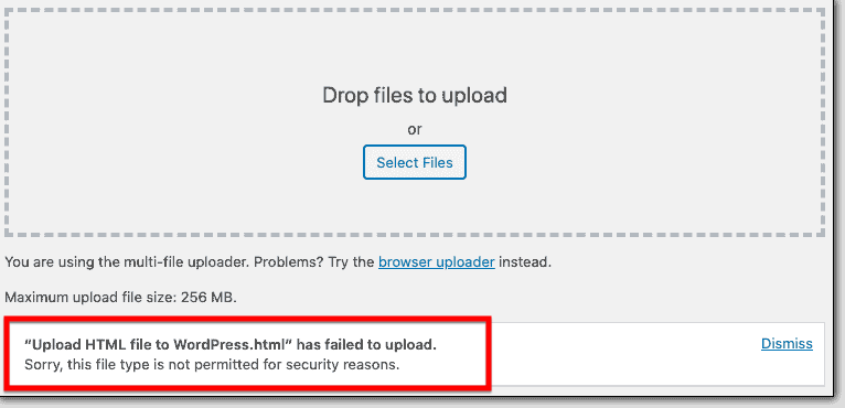 Error While Uploading Html In WordPress