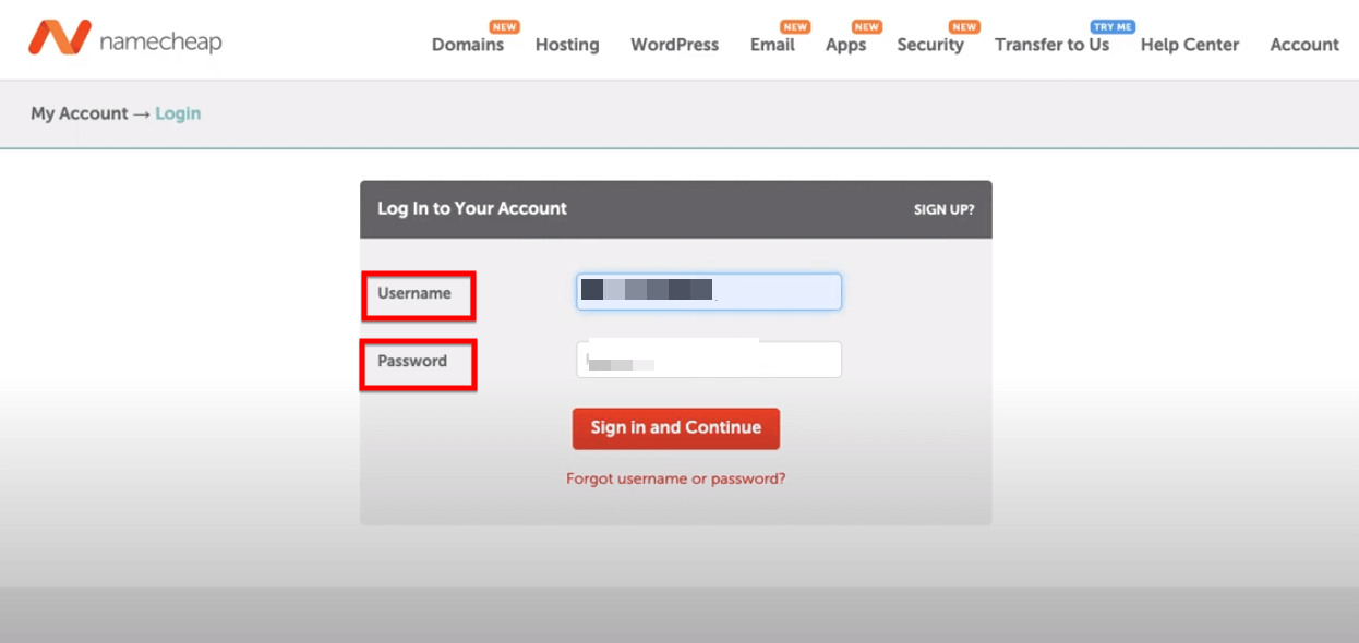 Entering The Hosting Dashboard Credentials 