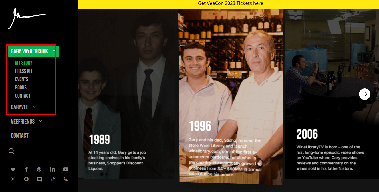 Gary Vaynerchuk About Me Page Example