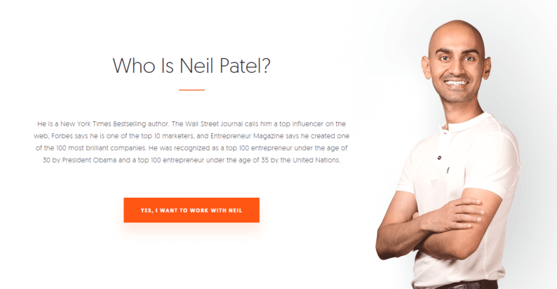 Neil Patel About Me Page Example