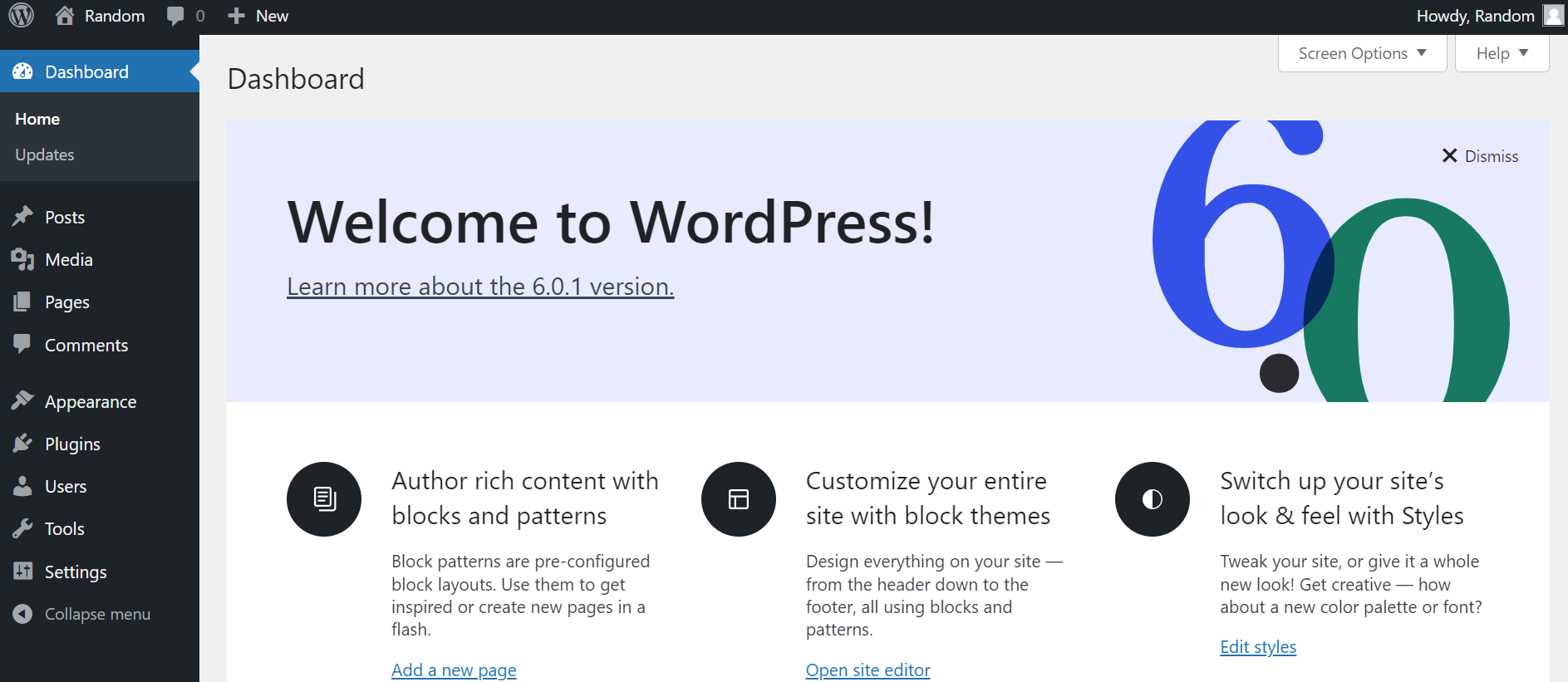 Wordpress Dashboard