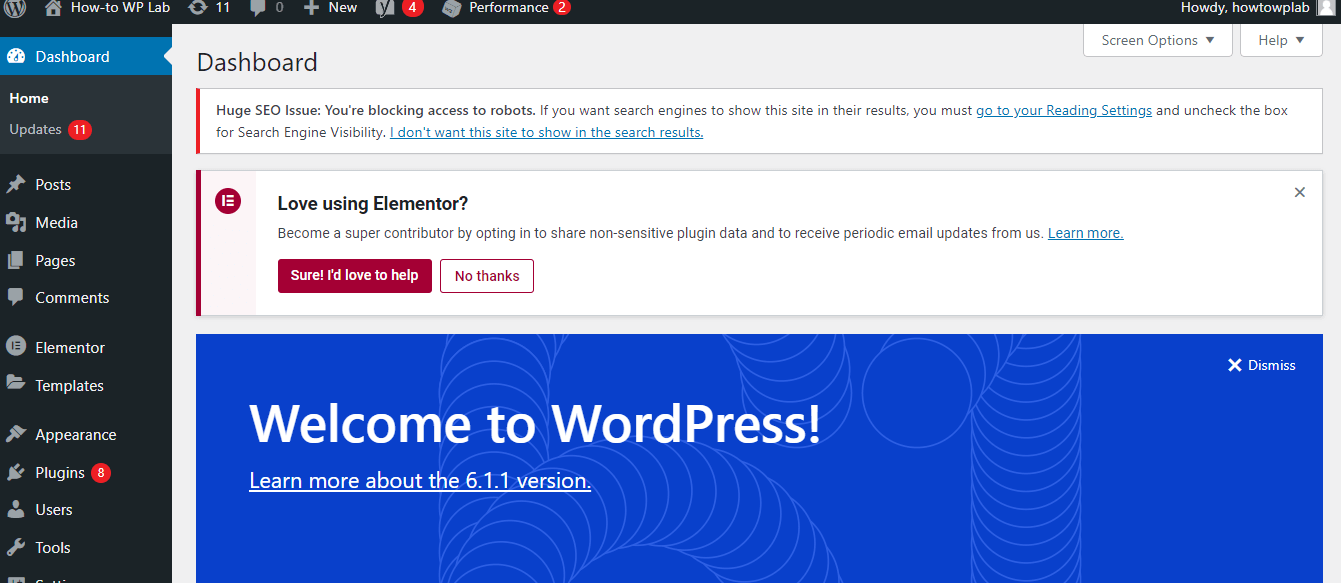 Wordpress Dashboard