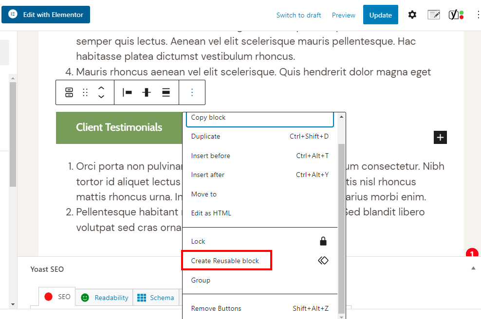 Reusable Block Option