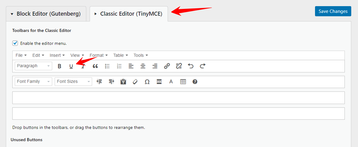 Underline Option In Classic Editor