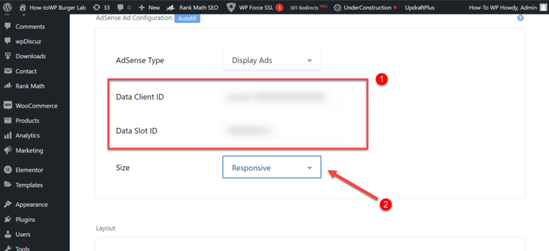 Paste The Client &Amp; Slot Id And Set The Size To &Quot;Responsive&Quot;