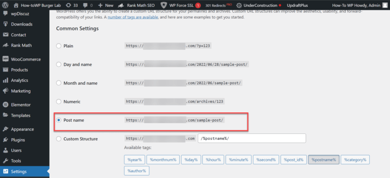 Select The &Quot;Post Name&Quot; Option