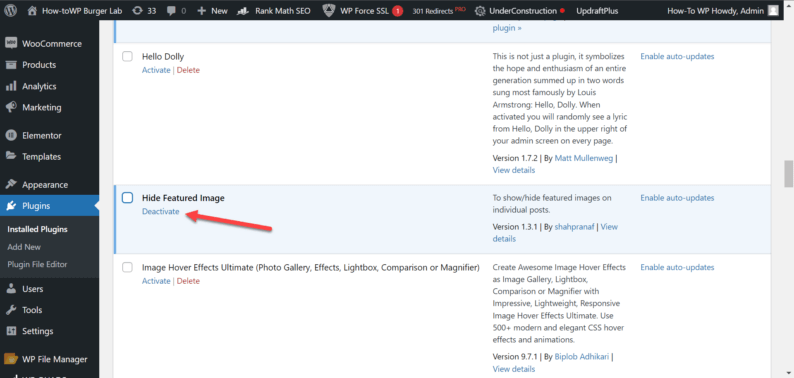 Click The &Quot;Deactivate&Quot; Option Under The Plugin