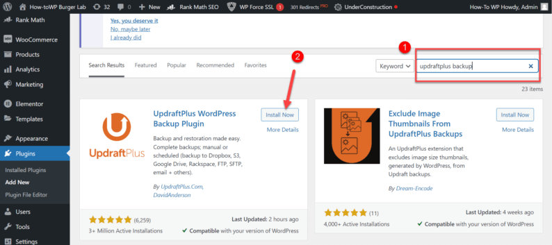Search And Install The &Quot;Updraftplus WordPress Backup&Quot; Plugin