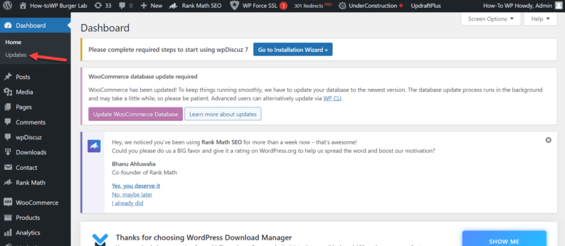 Go To The Dashboard And Click The &Quot;Updates&Quot; Option