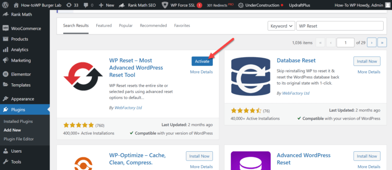 Activate The &Quot;Wp Reset&Quot; Plugin