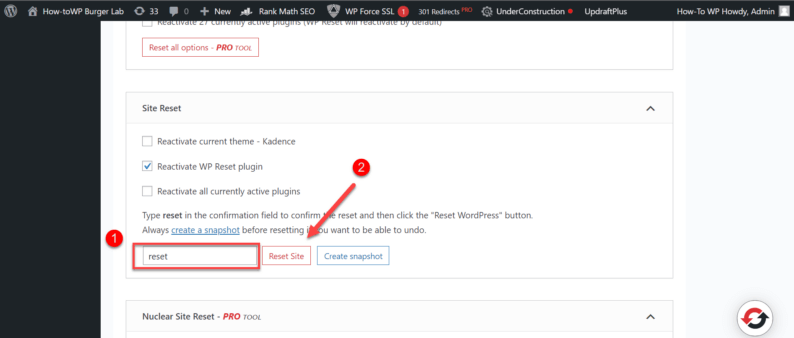 Type In &Quot;Reset&Quot; And Click The &Quot;Reset Site&Quot; Button