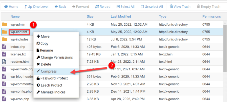 Right-Click On The &Quot;Wp-Content&Quot; And Compress It