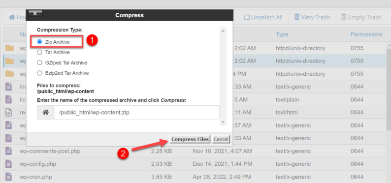 Choose The &Quot;Zip Archive&Quot; Option And Click The &Quot;Compress Files&Quot; Option
