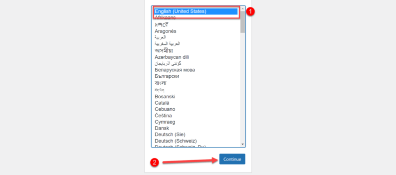 Select The Language And Click On The &Quot;Continue&Quot; Button
