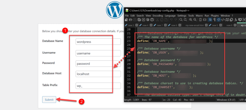Enter The &Quot;Wp-Config.php&Quot; Credentials And Click The &Quot;Submit&Quot; Button