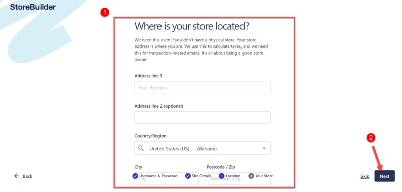 Enter The Store Address And Click The &Quot;Next&Quot; Button