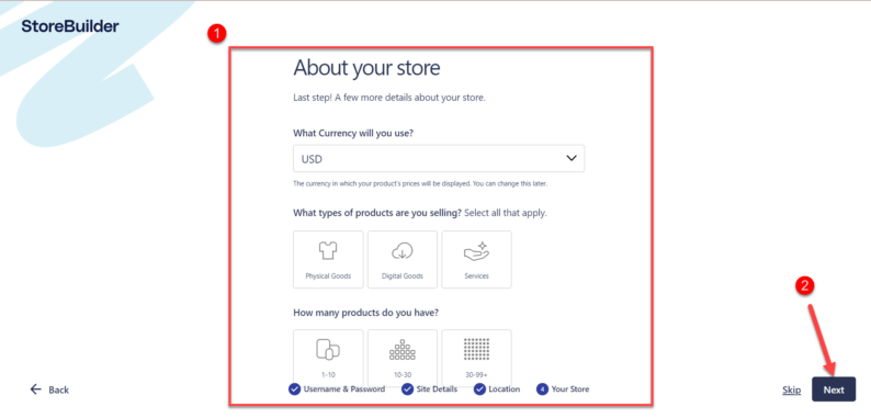 Enter Store Details And Click &Quot;Next&Quot;