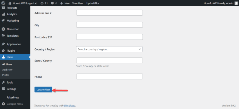 Click On The &Quot;Update User&Quot; Button.