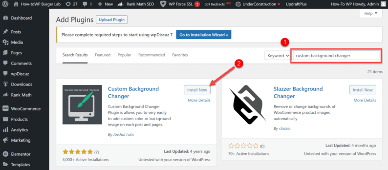 Search And Install The &Quot;Custom Background Changer&Quot; Plugin