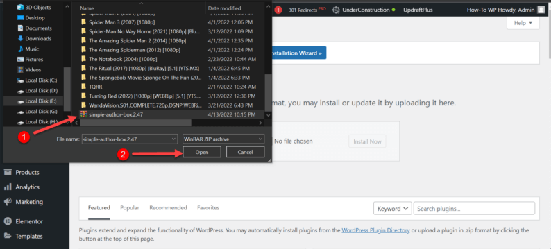Select The Zip File Of The Plugin And Click On The &Quot;Open&Quot; Button.