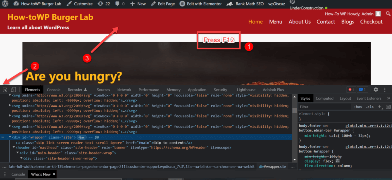 Open The Inspect Element, Click On The Cursor Icon, And Hover Over The Menu.