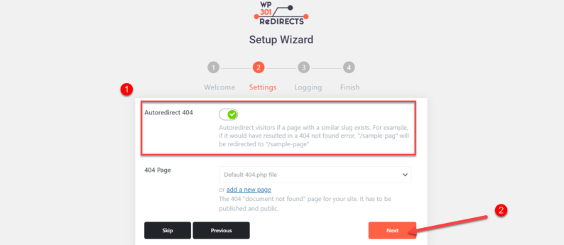 Toggle The &Quot;Autoredirect 404&Quot; Switch To &Quot;On&Quot; And Click The &Quot;Next&Quot; Button.