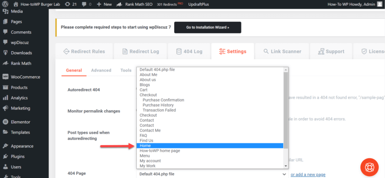Select A Default Page.