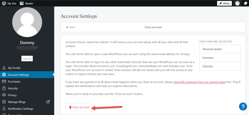 Click On &Quot;Close Account&Quot;