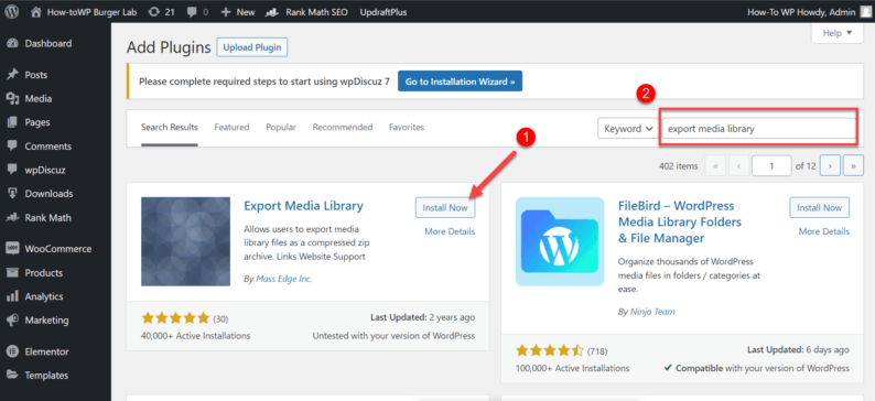 Search And Install The &Quot;Export Media Library&Quot; Plugin.
